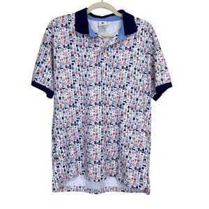 The Black Dog Mens Polo Shirt Short Sleeve Cocktail Bar Print Cotton Size S
